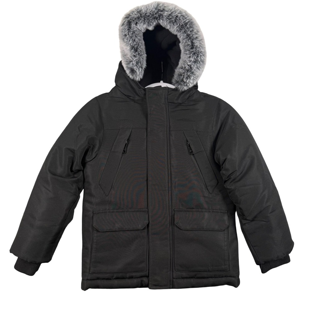 NEW Girls XS 5 Parka Black Faux Fur Hood Insulated Winter Coat Jacket‎ Kidcore